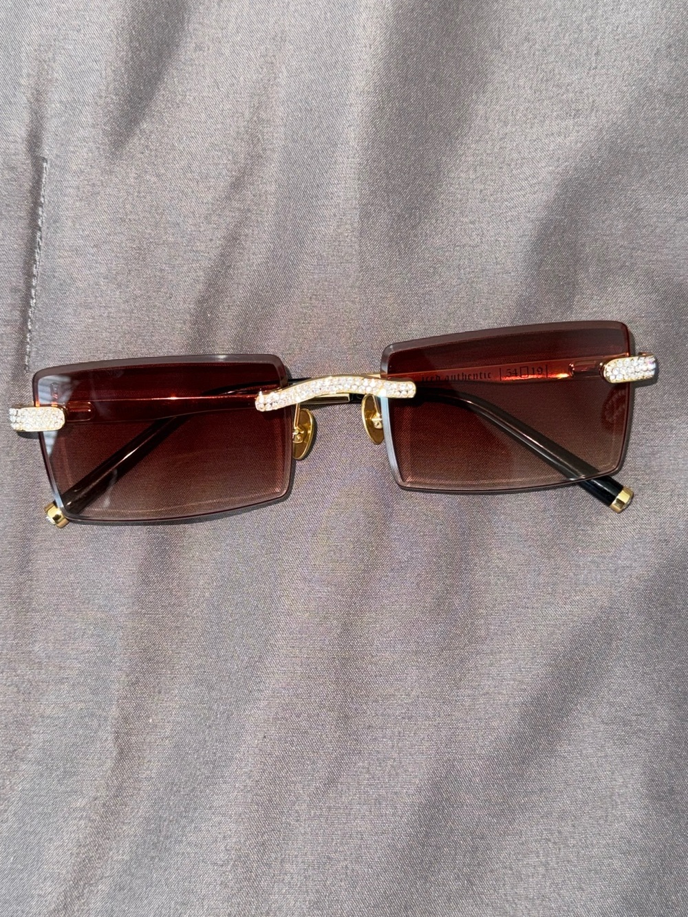 James Oro Brown Gradient Rimless Sunglasses with Gold & Crystal Accents